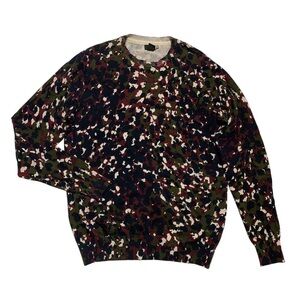 H&M Green and Red Abstract Print Artsy Cotton Crewneck Sweater